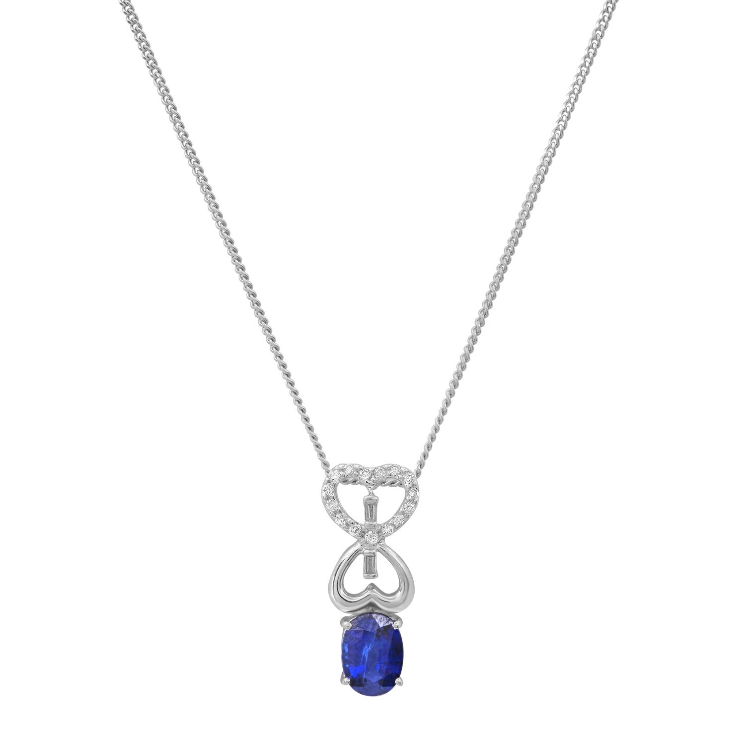 18K White Gold Setting with 0.91ct Sapphire and 0.10ct Diamond Pendant