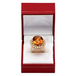 14k Yellow Gold 15.34ct Citrine 1.36ct Diamond Ring