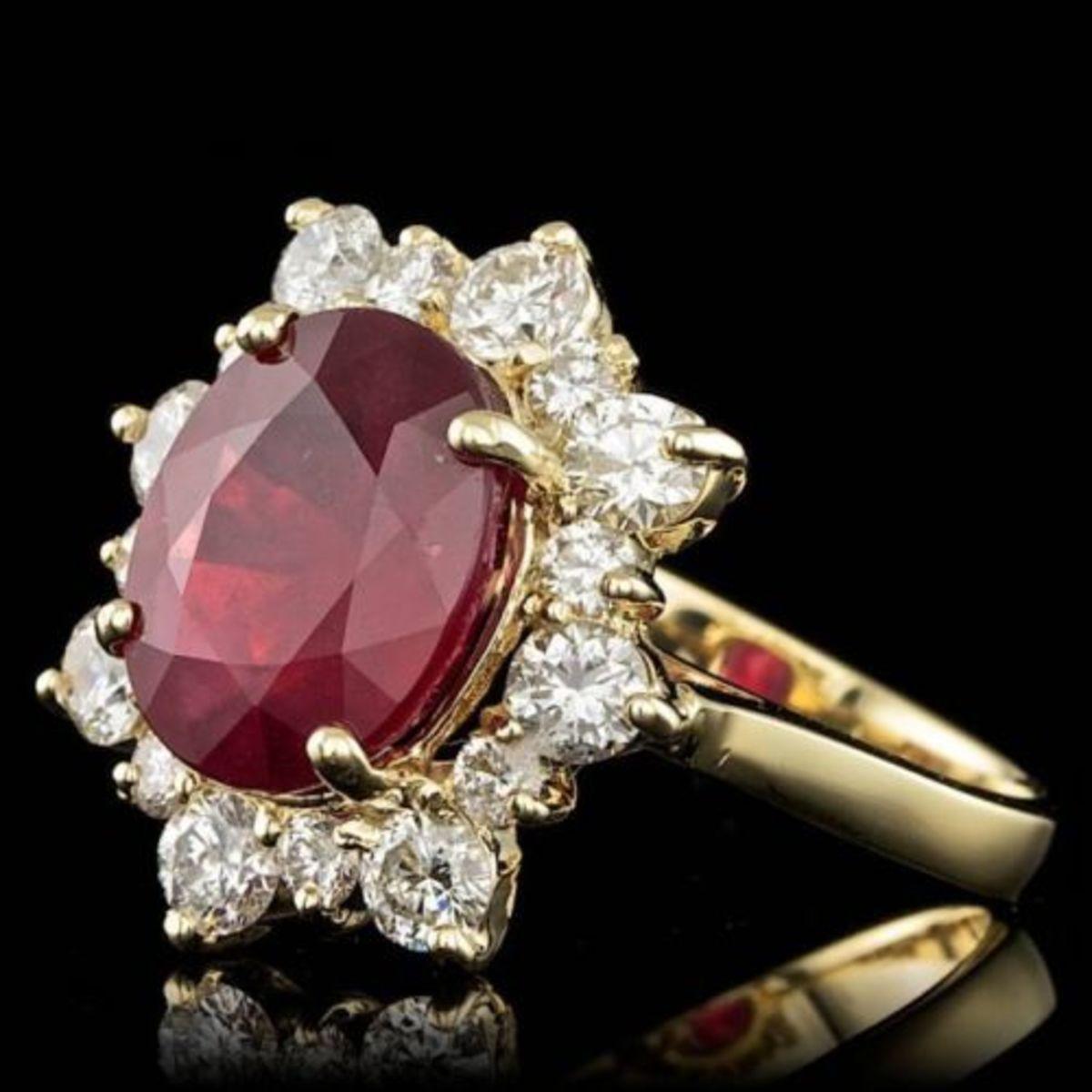 14K Yellow Gold 5.37ct Ruby and 1.36ct Diamond Ring