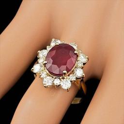 14K Yellow Gold 5.37ct Ruby and 1.36ct Diamond Ring