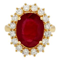 14k Yellow Gold 7.21ct Ruby 1.69ct Diamond Ring