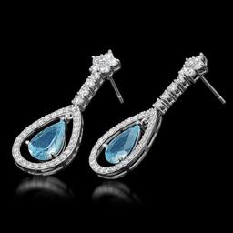 14K White Gold 4.58ct Aquamarine and 2.66ct Diamond Earrings