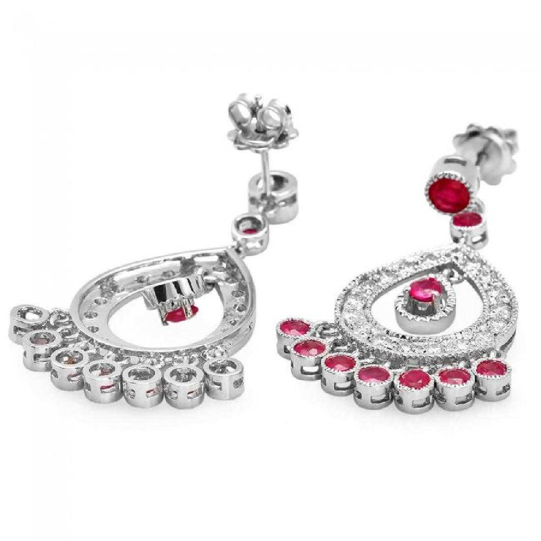 14K White Gold 2.87ct Ruby and 1.08ct Diamond Earrings