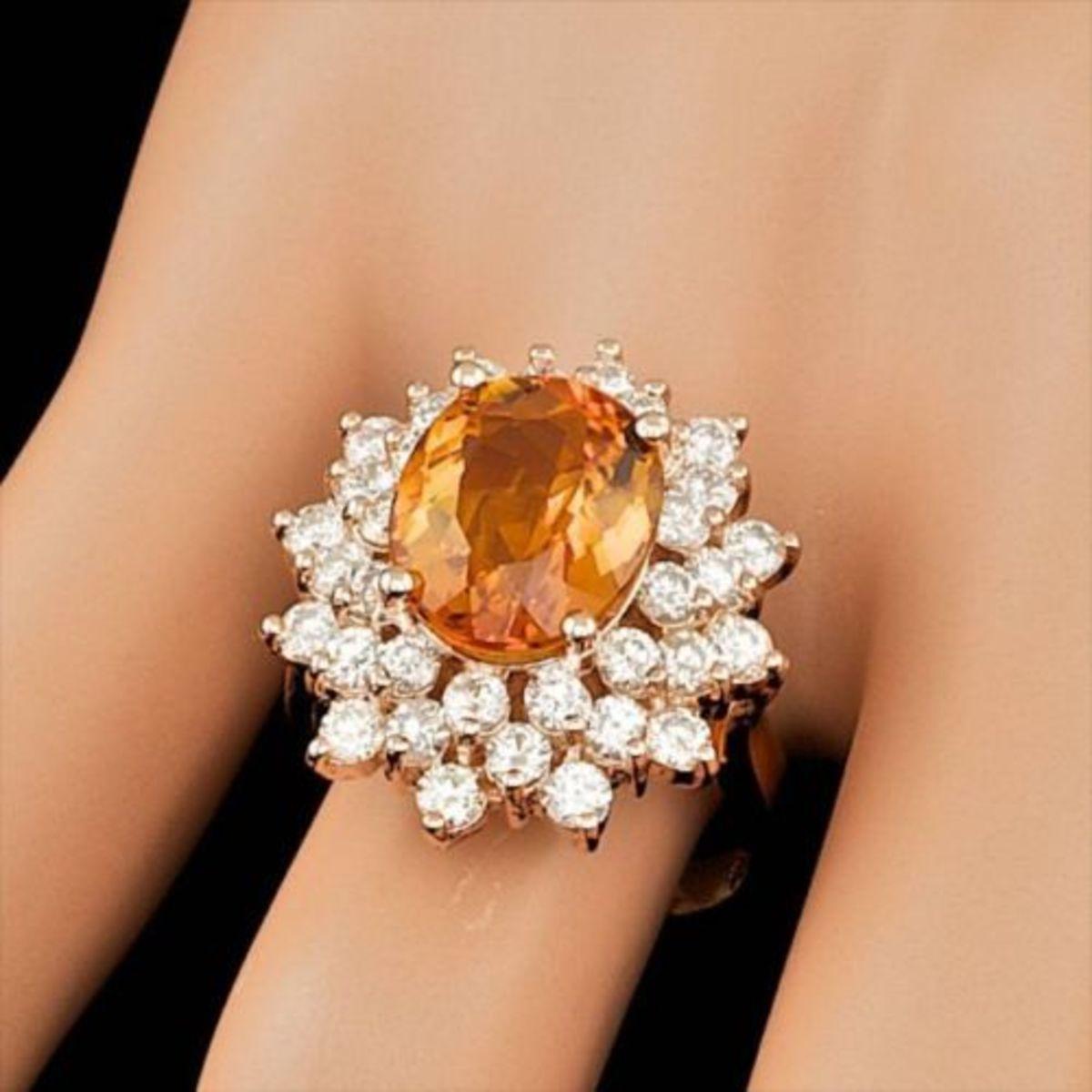 14K Rose Gold 4.61ct Citrine and 2.02ct Diamond Ring