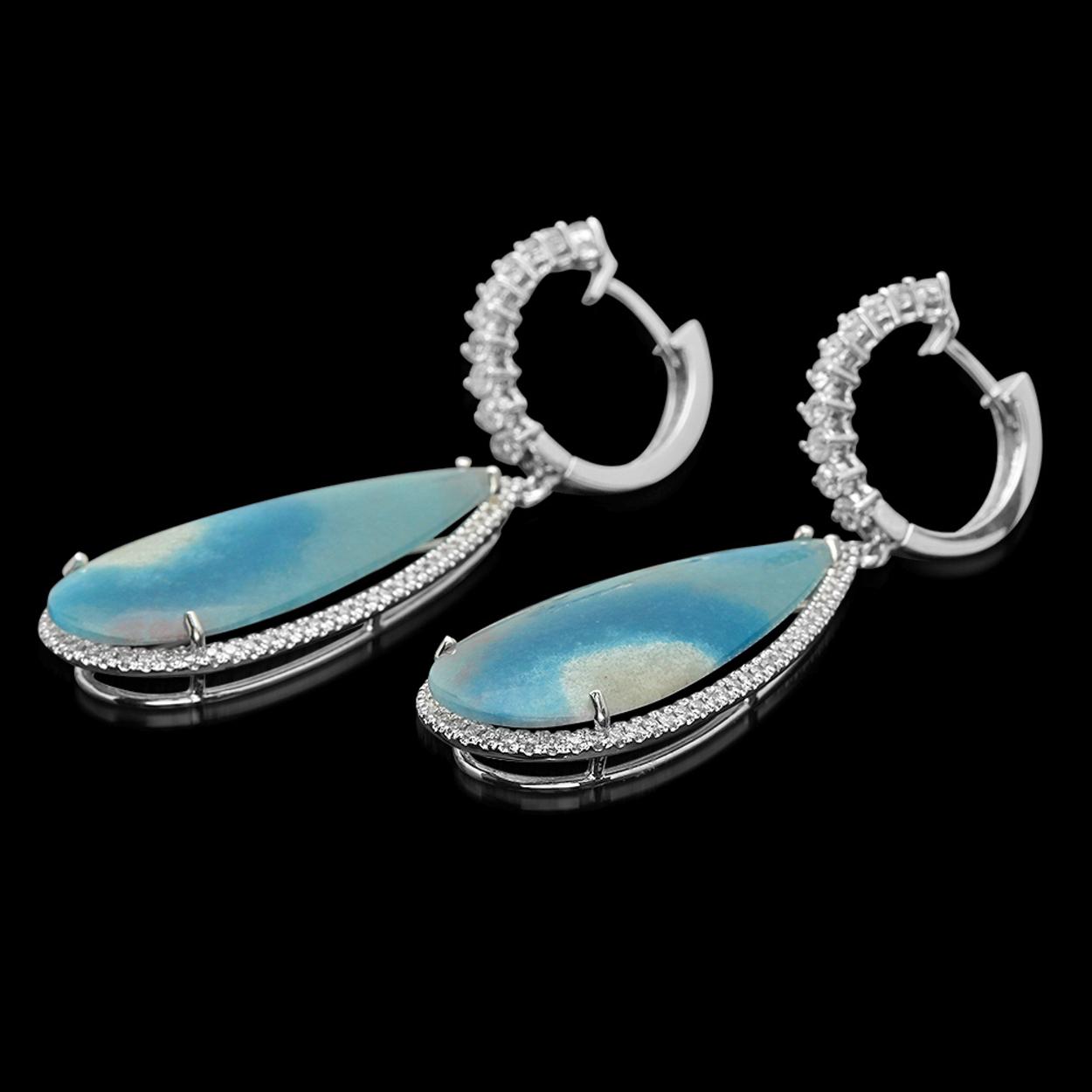 14K Gold 35.18ct Chalcedony 2.29ct Diamond Earrings