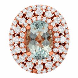 14k Rose Gold 4.39ct Aquamarine 2.01ct Diamond Ring