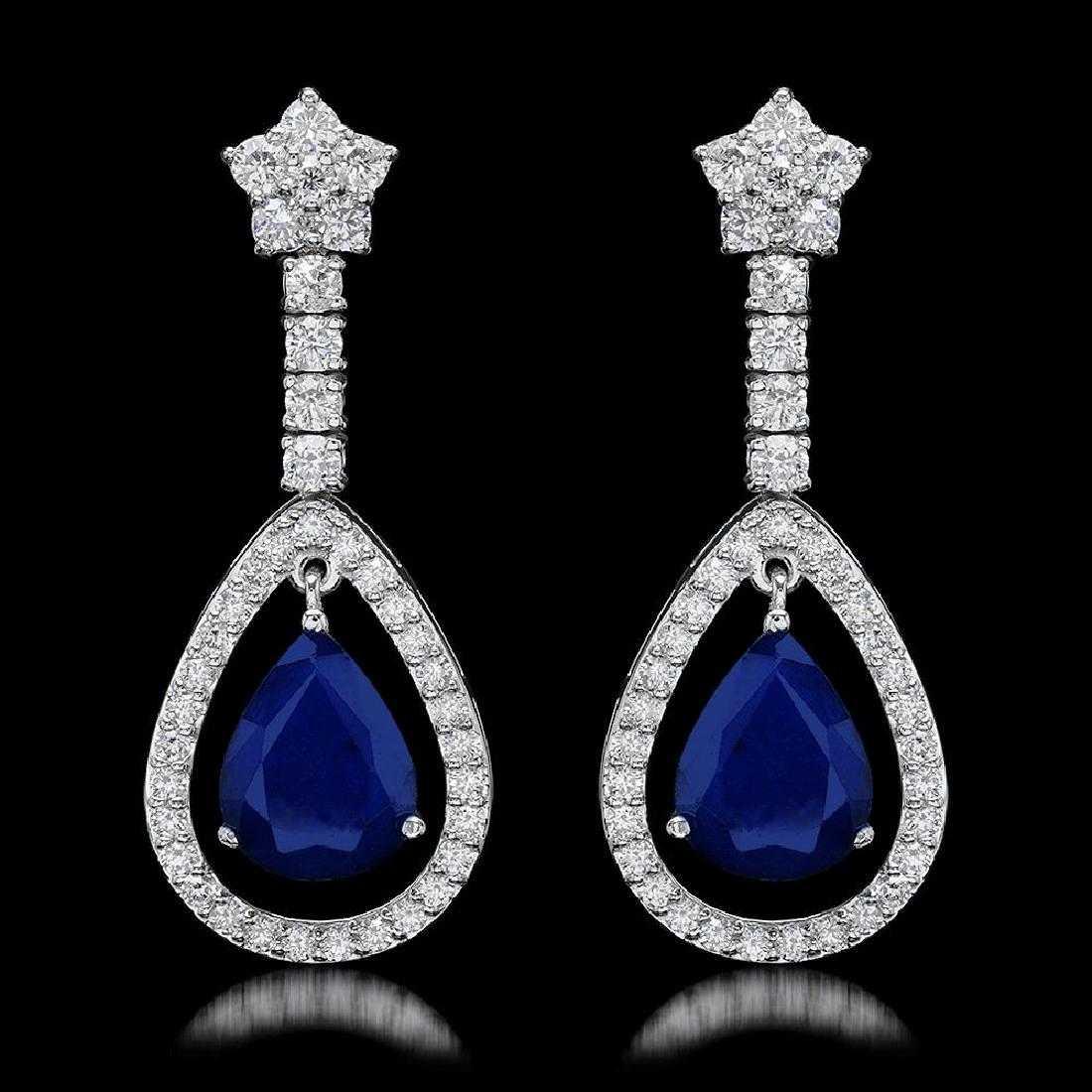 14K White Gold 6.37ct Sapphire and 2.68ct Diamond Earrings