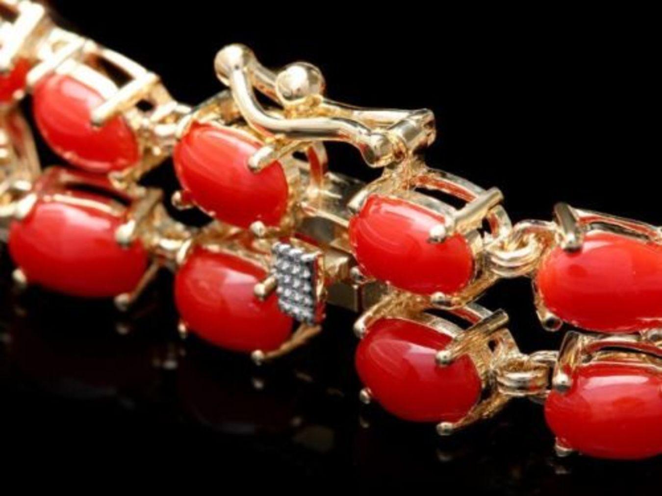 14K Gold 16.81ct Coral 1.14ct Diamond Bracelet