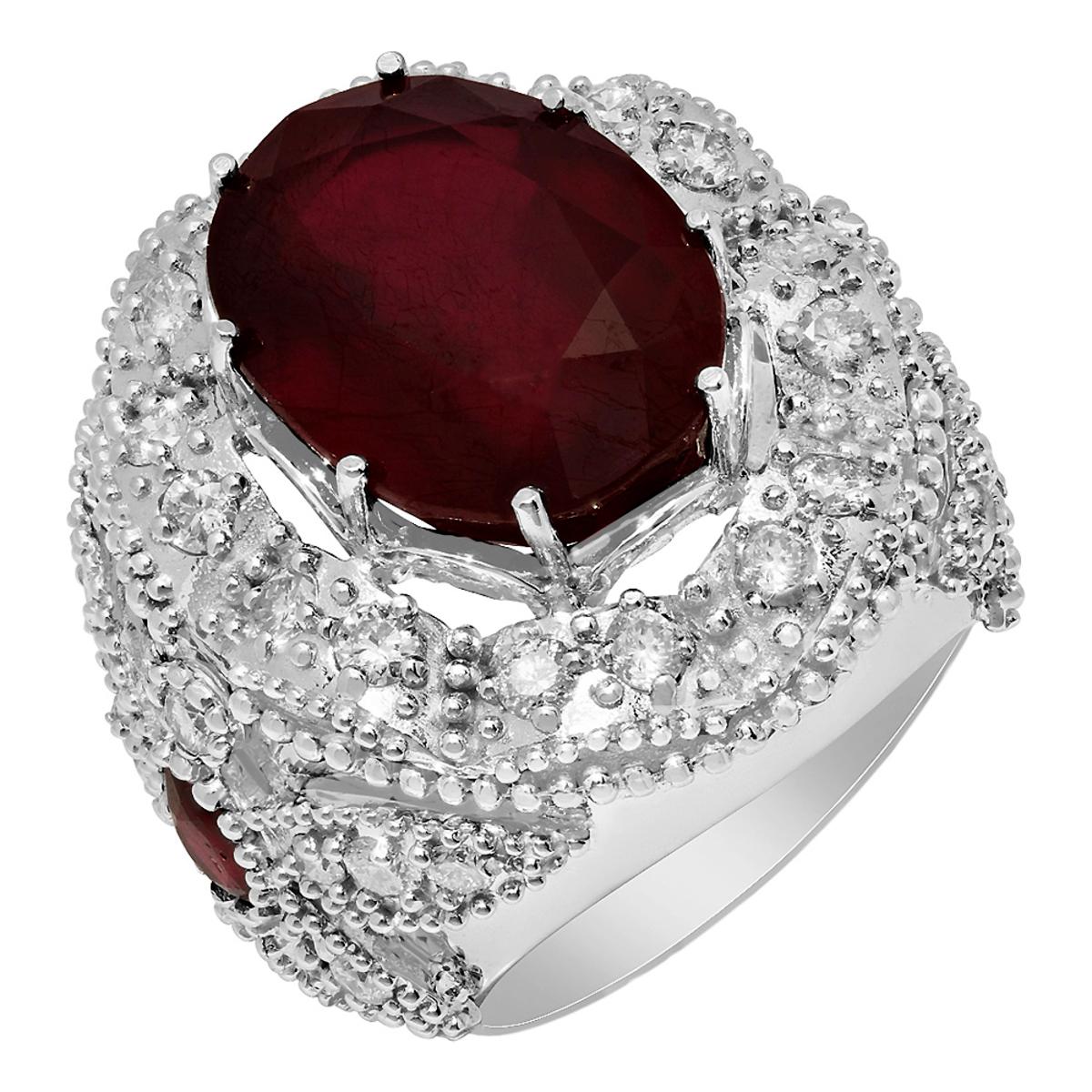 14k White Gold 18.20ct & 0.80ct Ruby 2.09ct Diamond Ring