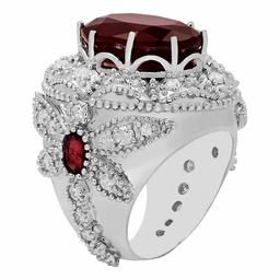 14k White Gold 18.20ct & 0.80ct Ruby 2.09ct Diamond Ring