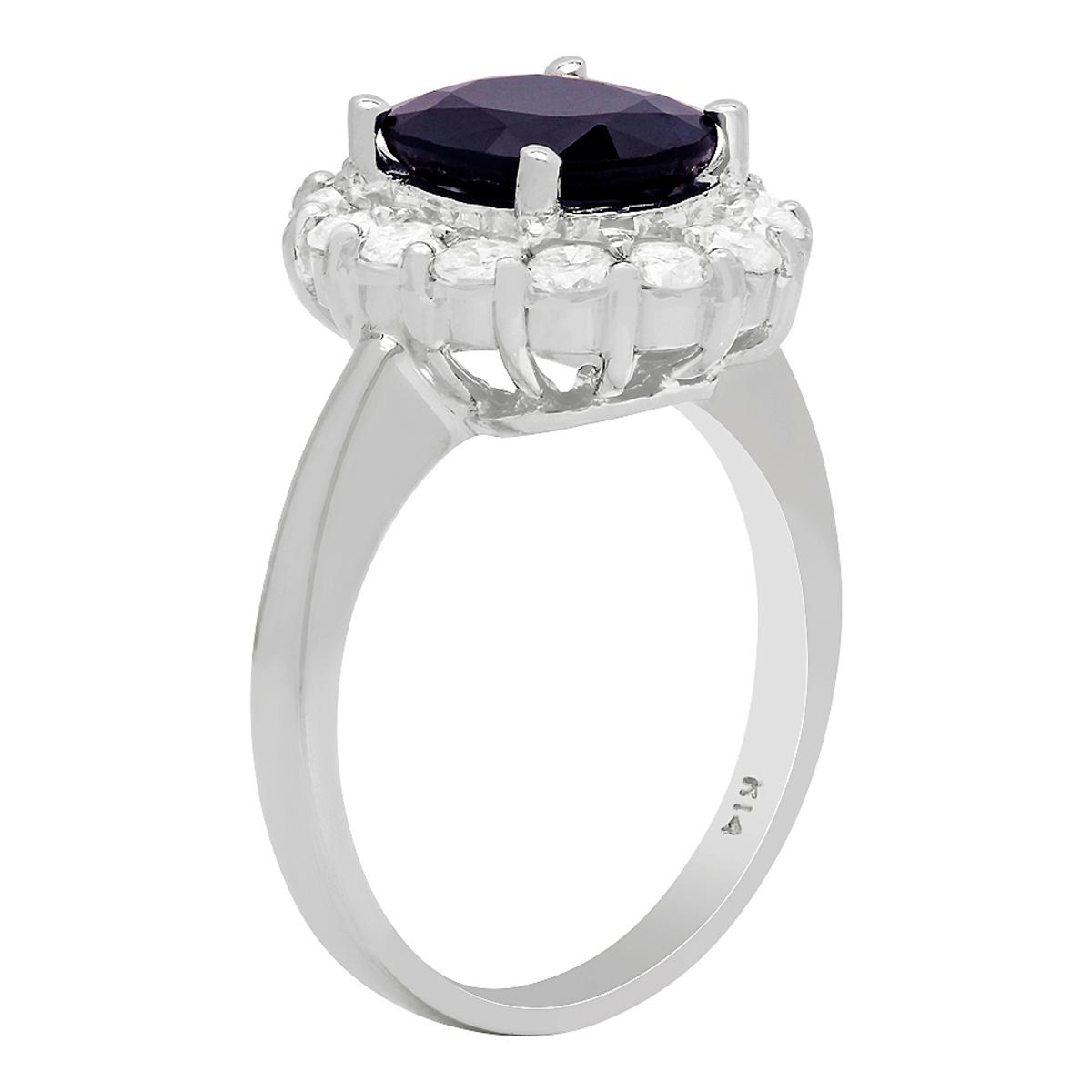 14k White Gold 3.18ct Sapphire 0.92ct Diamond Ring