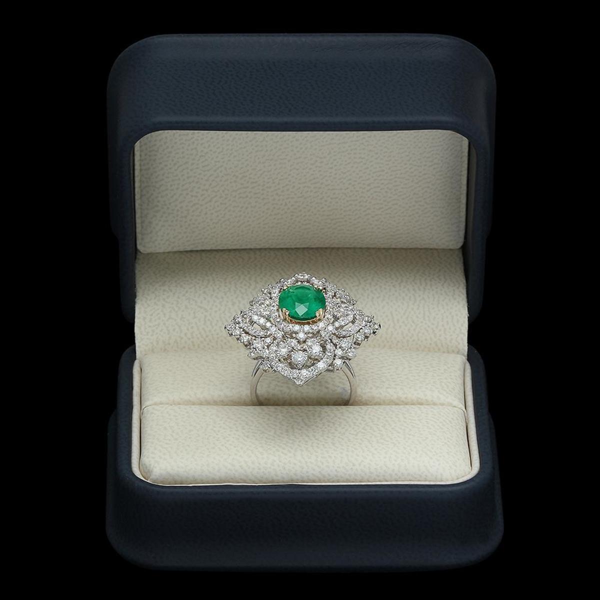 14K White Gold 3.33ct Emerald and 3.26ct Diamond Ring