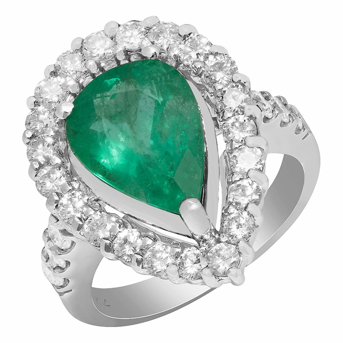 14k White Gold 3.71ct Emerald 1.39ct Diamond Ring