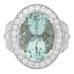 14k White Gold 9.46ct Aquamarine 1.91ct Diamond Ring