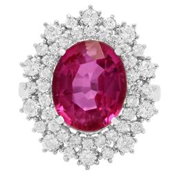 14k White Gold 5.75ct Pink Tourmaline Doublet 1.65ct Diamond Ring