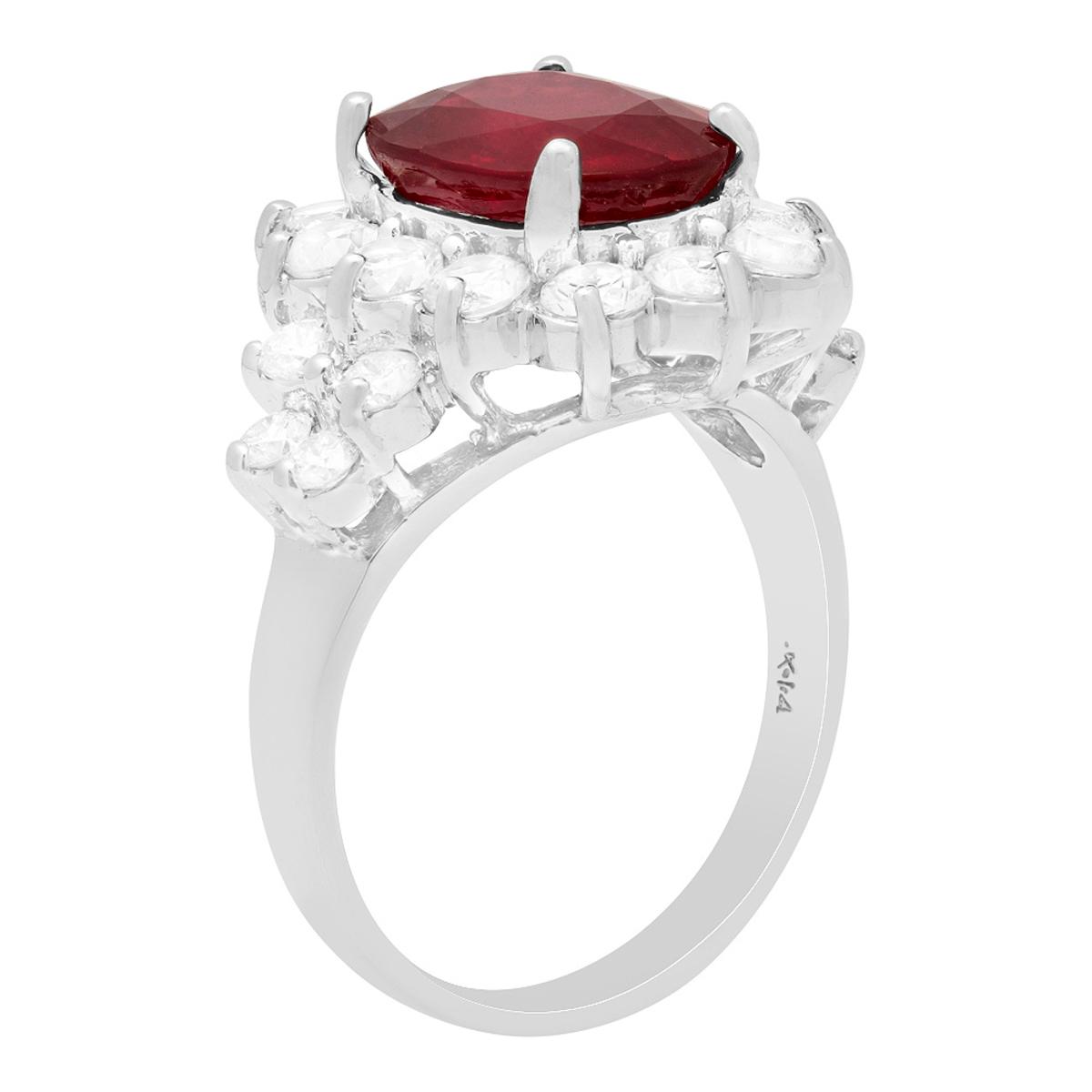 14k White Gold 4.71ct Ruby 1.58ct White Sapphire 0.44ct Diamond Ring