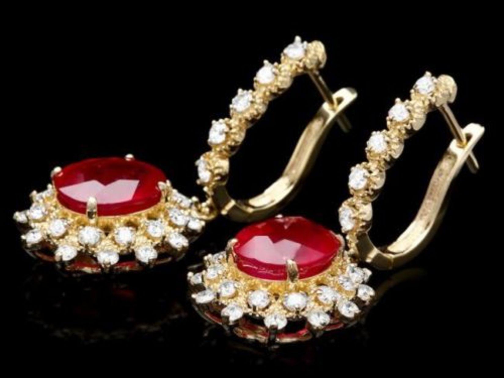 14k Gold 8.16ct Ruby 1.54ct Diamond Earrings