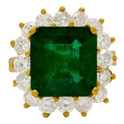 14k Yellow Gold 5.09ct Emerald 2.21ct Diamond Ring