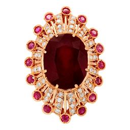 14k Rose Gold 17.36ct & 1.60ct Ruby 1.09ct Diamond Ring