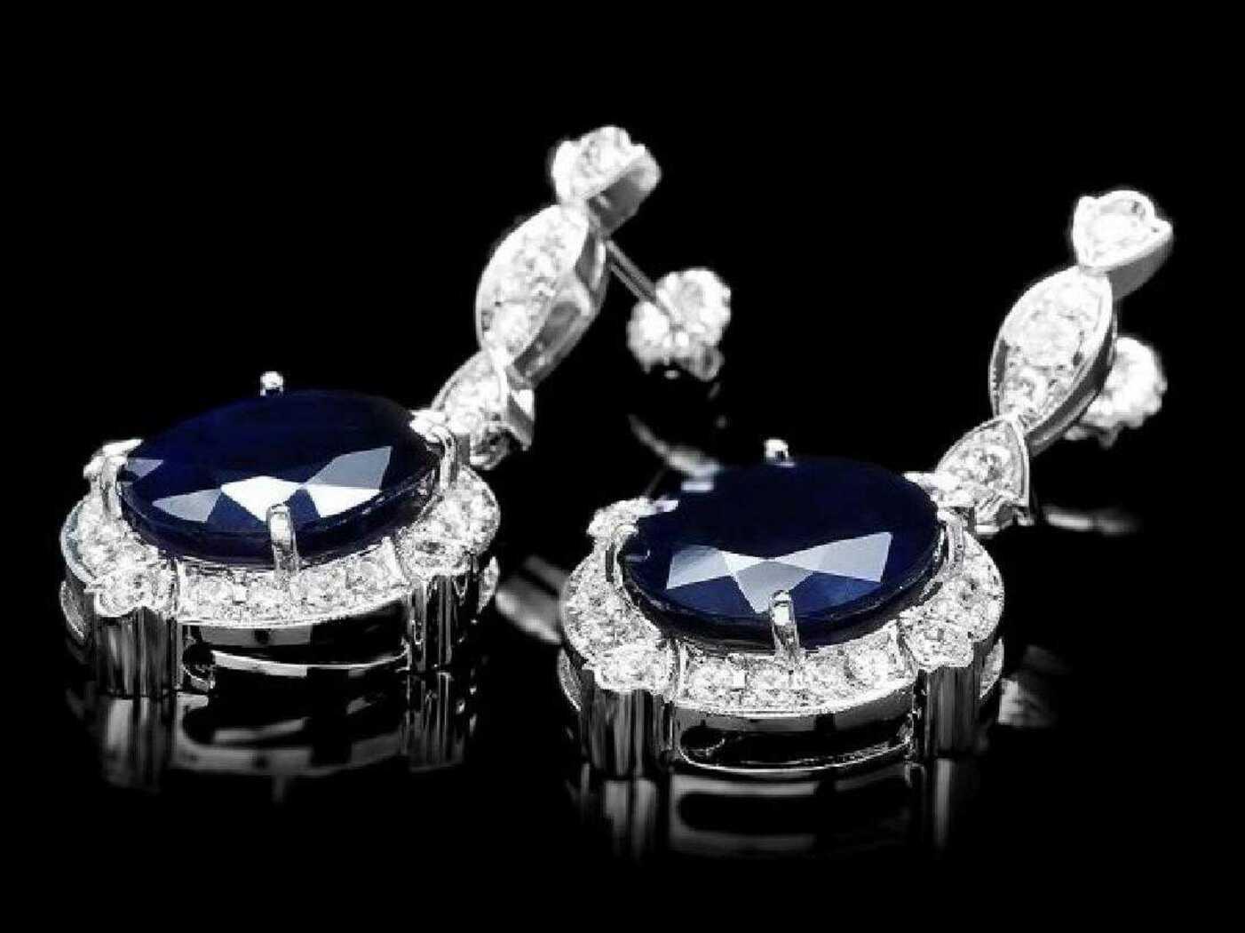 14K White Gold 17.72ct Sapphire and 1.46ct Diamond Earrings