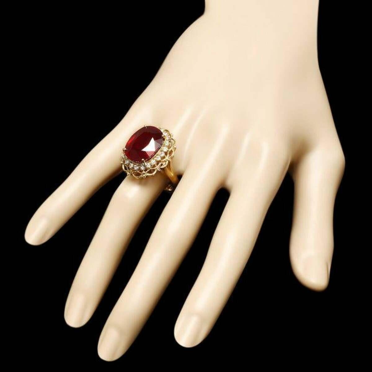 14K Yellow Gold 15.78ct Ruby and 0.70ct Diamond Ring