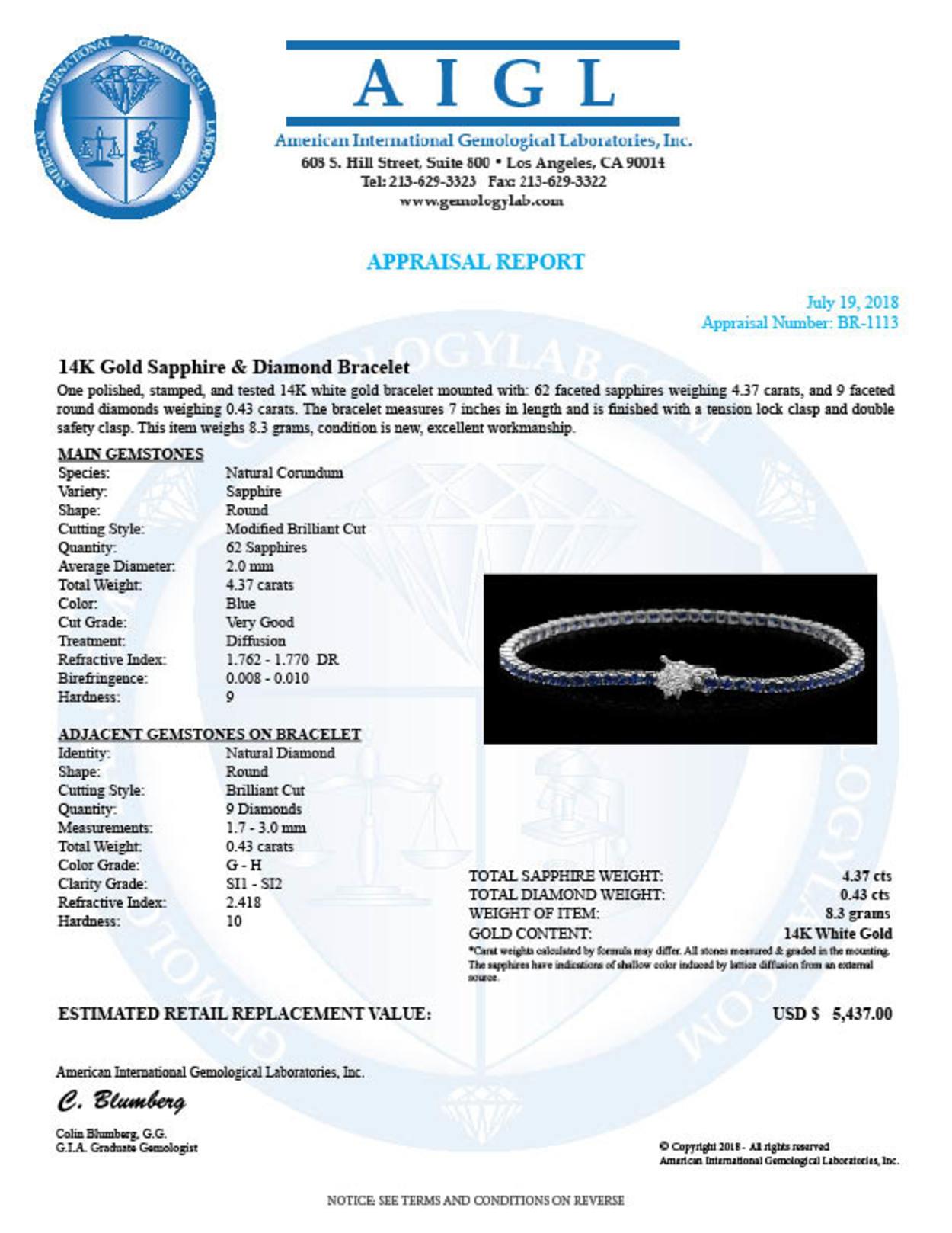 14K Gold 4.73ct Sapphire 0.43ct Diamond Bracelet
