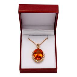 14K Gold 22.55ct Citrine 0.35ct Sapphire and 0.67ct Diamond Pendant