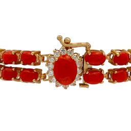 14k Yellow Gold 19.31ct Coral 0.34ct Diamond Bracelet