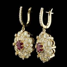 14k Yellow Gold 2.69ct Ruby 7ct Diamond Earrings