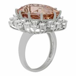 14k White Gold 19.84ct Morganite 1.43ct Diamond Ring