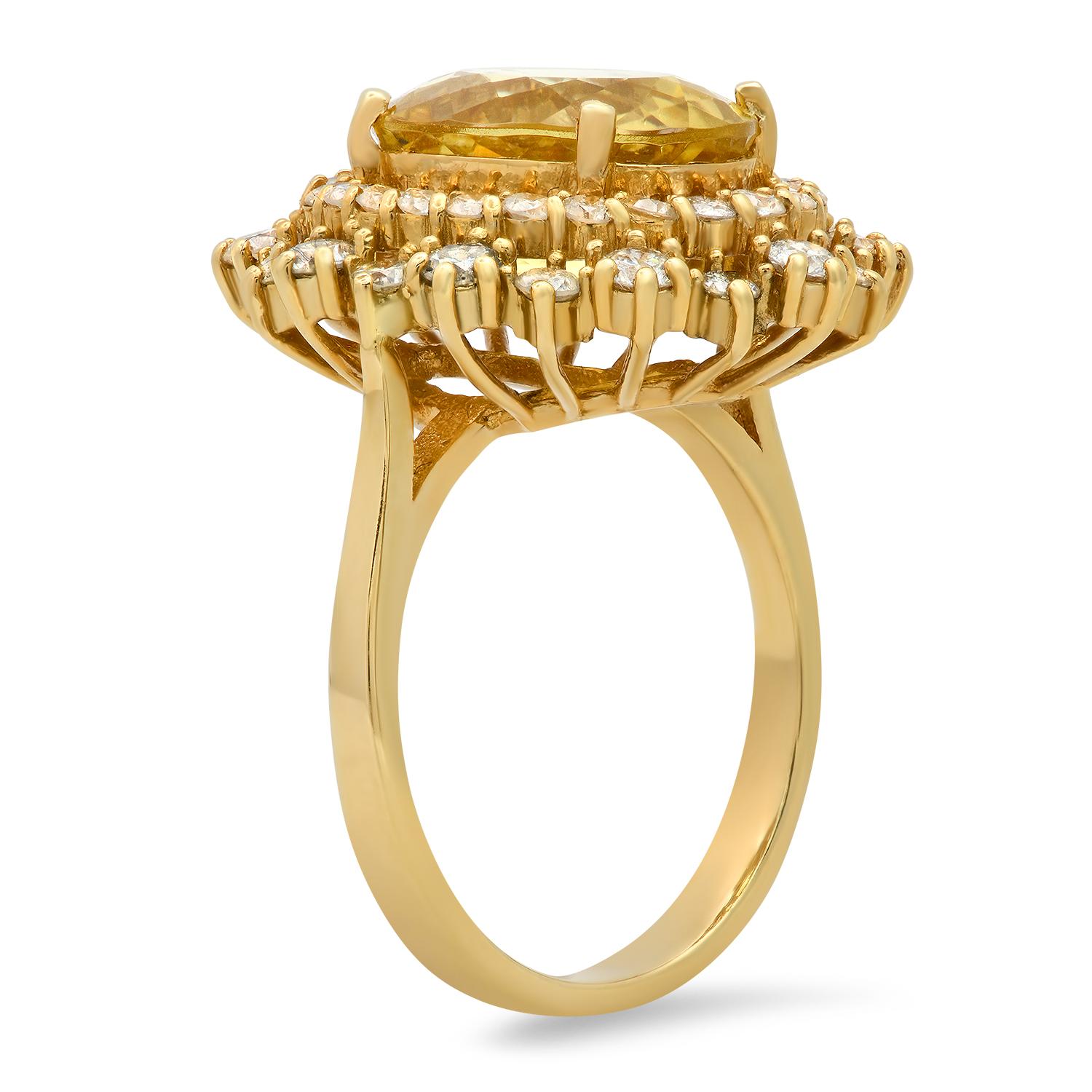 14K Yellow Gold 4.39ct Yellow Beryl and 1.63ct Diamond Ring