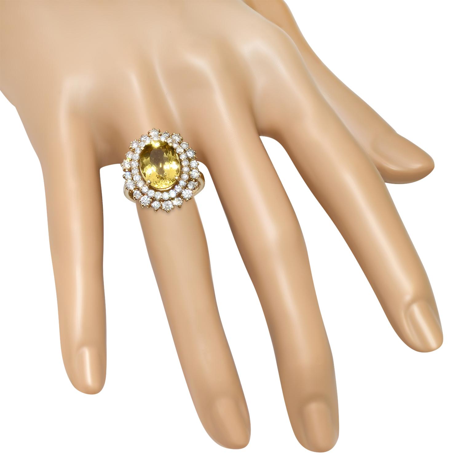 14K Yellow Gold 4.39ct Yellow Beryl and 1.63ct Diamond Ring