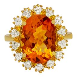 14k Yellow Gold 4.82ct Citrine 1.32ct Diamond Ring