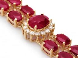 14K Gold 26.21ct Ruby 1.27ct Diamond Bracelet