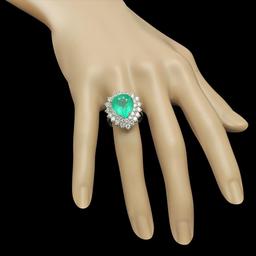 14K White Gold 6.13ct Emerald and 2.36ct Diamond Ring
