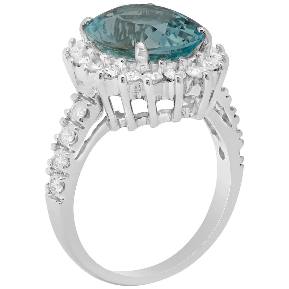 14k White Gold 4.47ct Aquamarine 0.95ct Diamond Ring