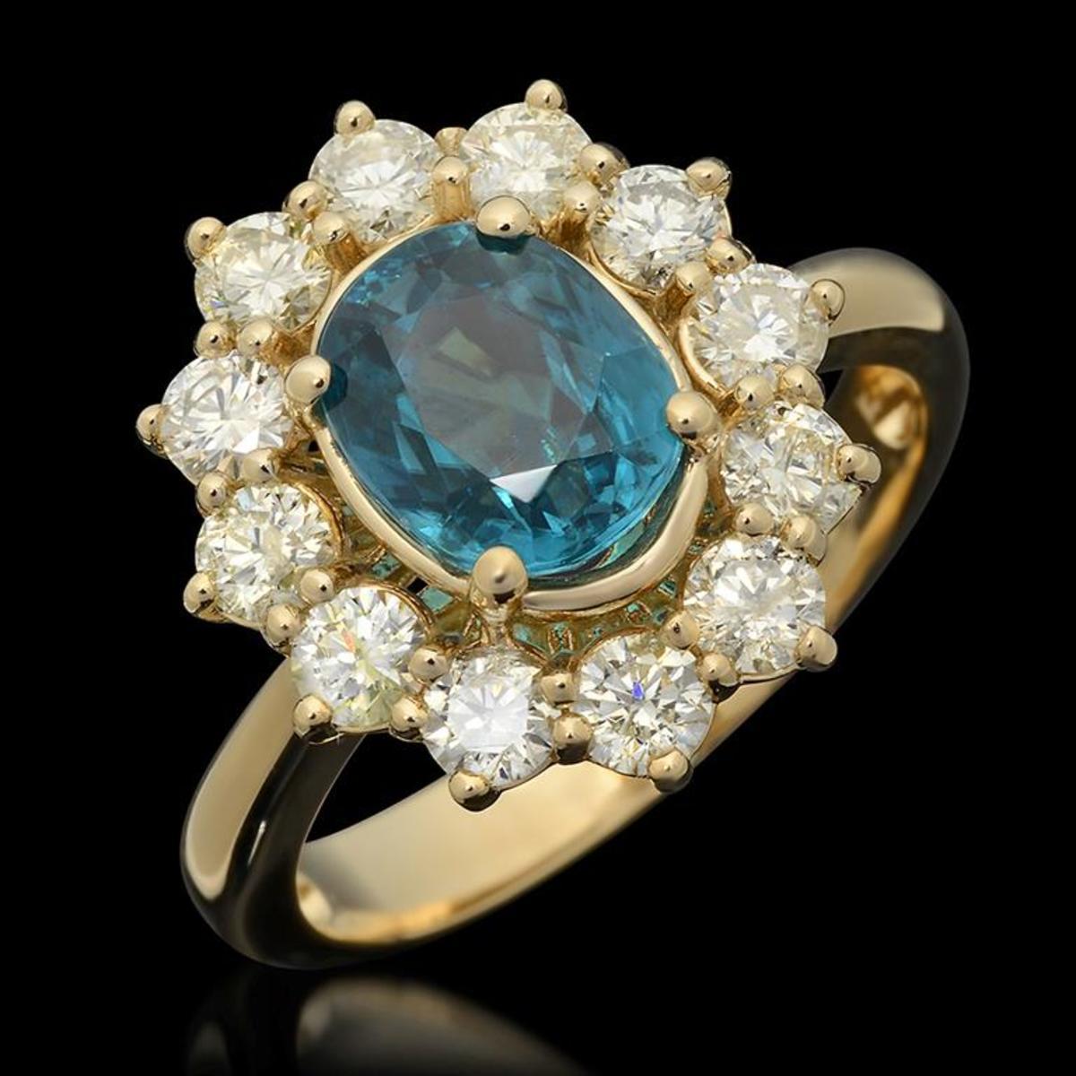 14K Yellow Gold 3.0ct Zircon and 1.24ct Diamond Ring