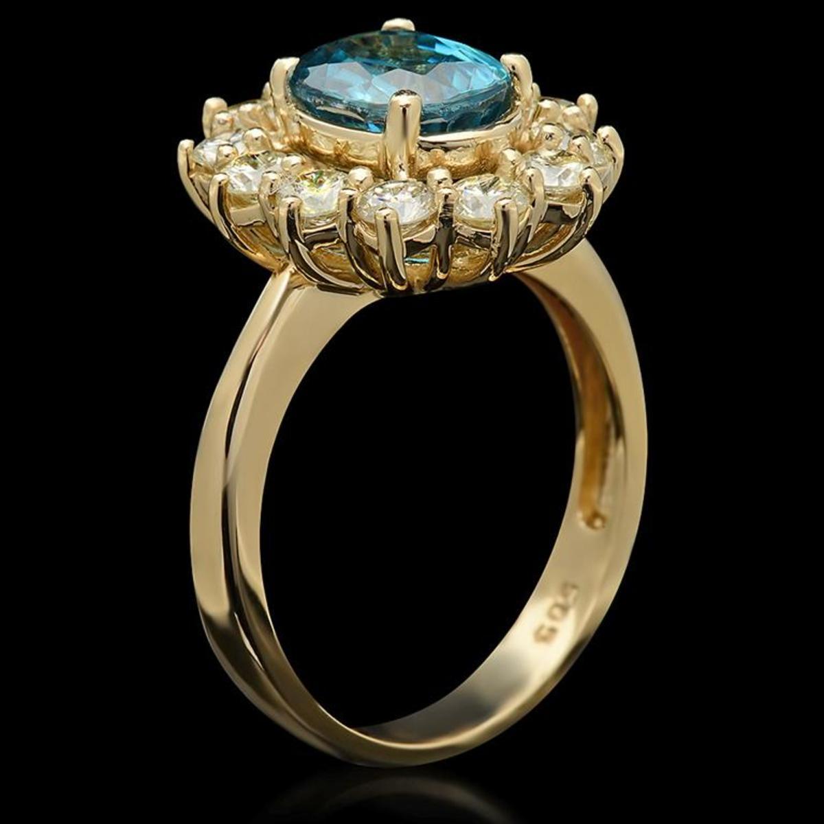 14K Yellow Gold 3.0ct Zircon and 1.24ct Diamond Ring