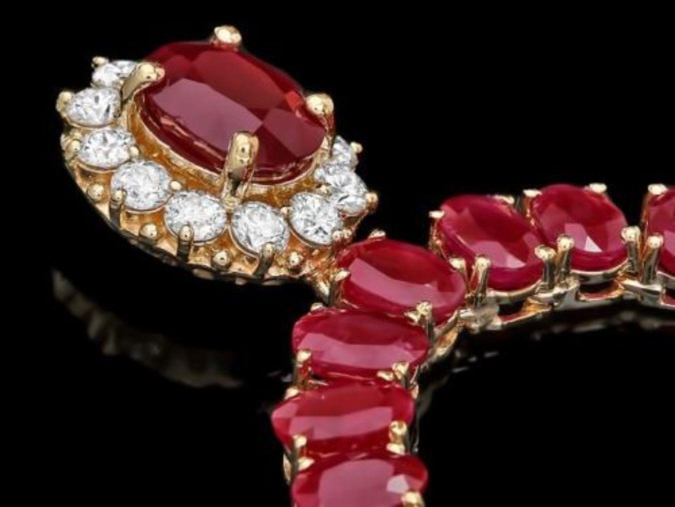 14K Yellow Gold 55.35ct Ruby and 1.20ct Diamond Necklace