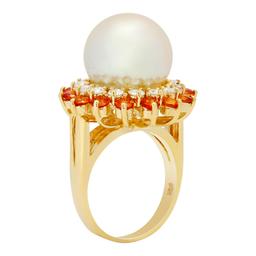 14k Yellow Gold 14mm Pearl 1.74ct Sapphire 0.72ct Diamond Ring