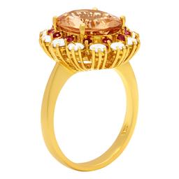 14k Yellow Gold 4.65ct Morganite 0.50ct Ruby 1.05ct Diamond Ring
