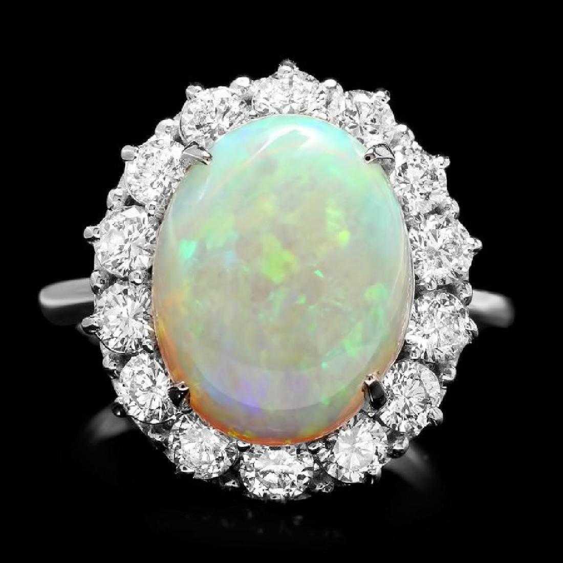 14K White Gold 4.36ct Opal and 1.33ct Diamond Ring