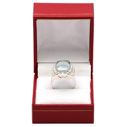 14k White Gold 9.66ct Aquamarine 1.01ct Diamond Ring