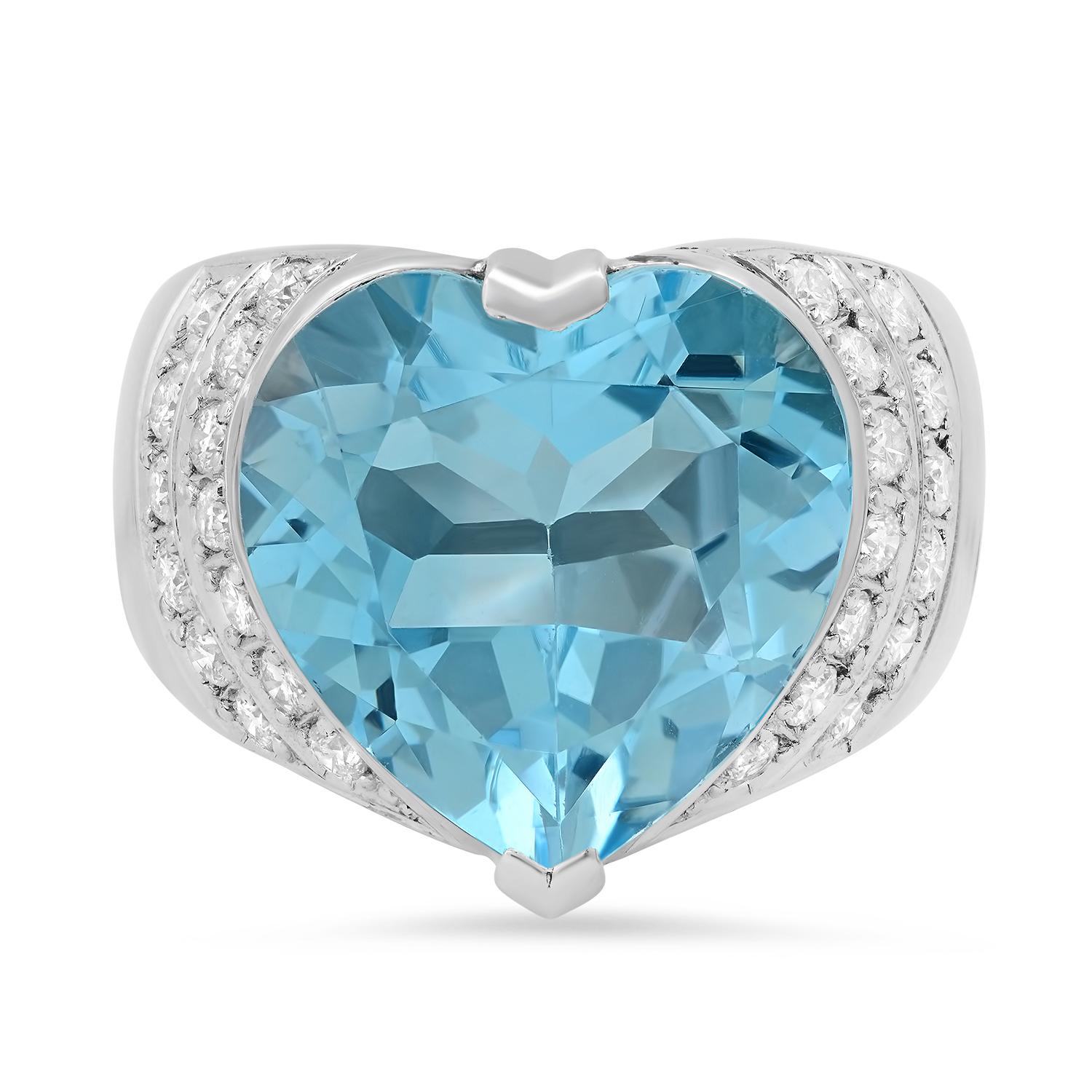 Platinum Setting with 17.20ct Heart Shaped Blue Topaz and 0.89ct Diamond Ladies Ring