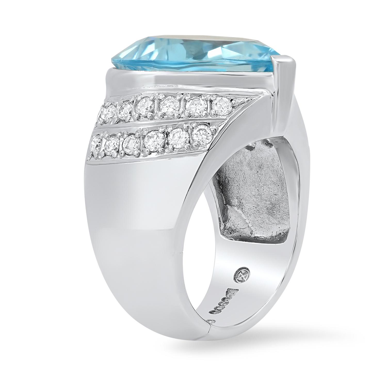 Platinum Setting with 17.20ct Heart Shaped Blue Topaz and 0.89ct Diamond Ladies Ring