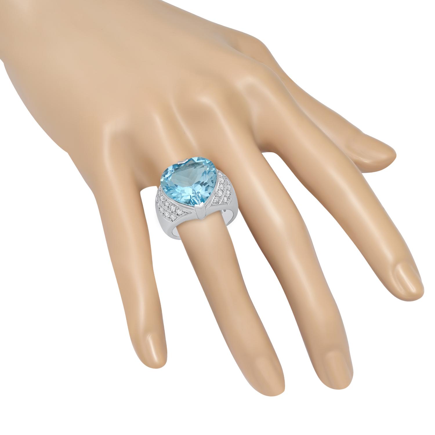 Platinum Setting with 17.20ct Heart Shaped Blue Topaz and 0.89ct Diamond Ladies Ring