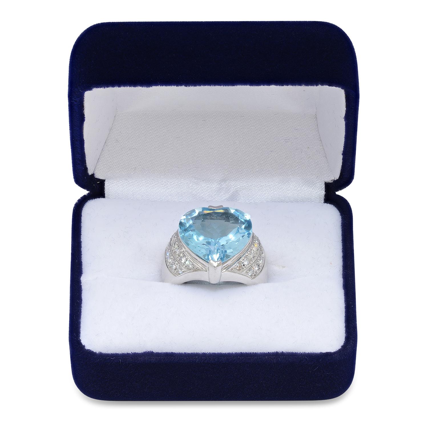 Platinum Setting with 17.20ct Heart Shaped Blue Topaz and 0.89ct Diamond Ladies Ring