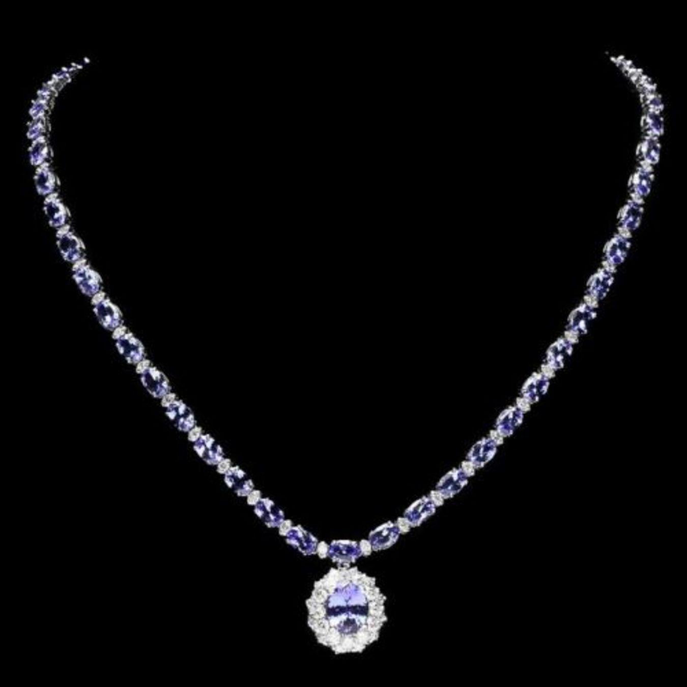 14K White Gold 26.37ct Tanzanite and 2.77ct Diamond Necklace