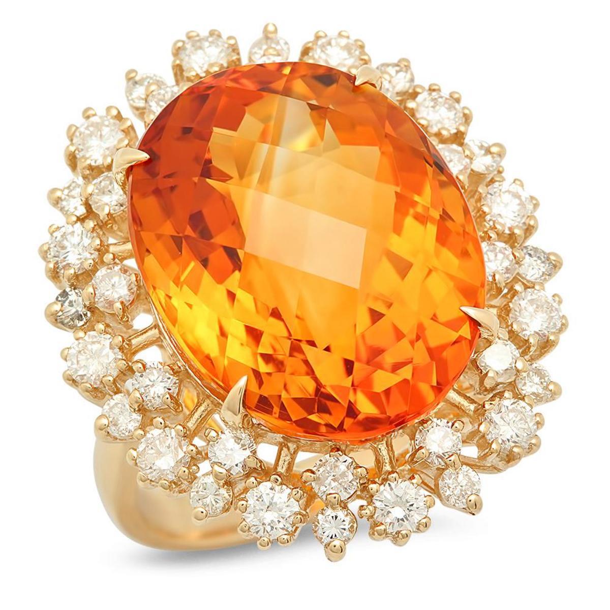 14K Yellow Gold 15.40ct Citrine and 1.32ct Diamond Ring