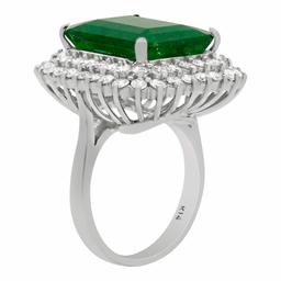 14k White Gold 11.46ct Emerald 1.90ct Diamond Ring